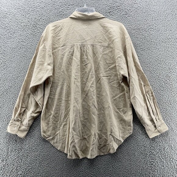 Loft Womens Button Up Large Tan Beige‎ Linen Blend Long Sleeve New Lagenlook New - Picture 2 of 12